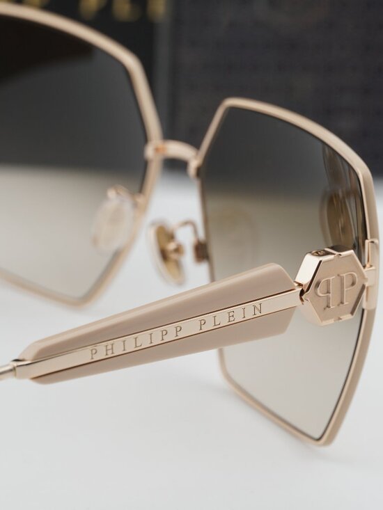 Philipp Plein SPP122S 0F47 Square Sunglasses – Gold / Ivory / Brown main image 5